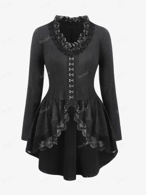 Ros gal Plus Size Gothic Mäntel schwarz strukturierte florale Spitze Trim Haken und Augen Rüschen asymmetrische Jacken Frauen fallen, Frühling Outwear