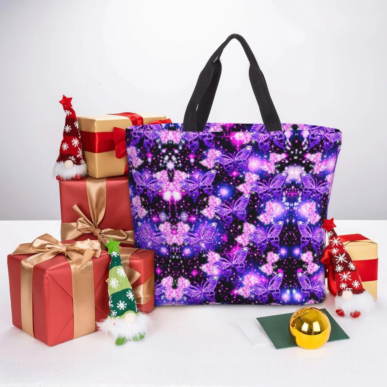 Rose Gold Glitter Print Tote Bag Casual Shoulder Bag Handbag Reusable Shopping Travel Bag Gifts For Women