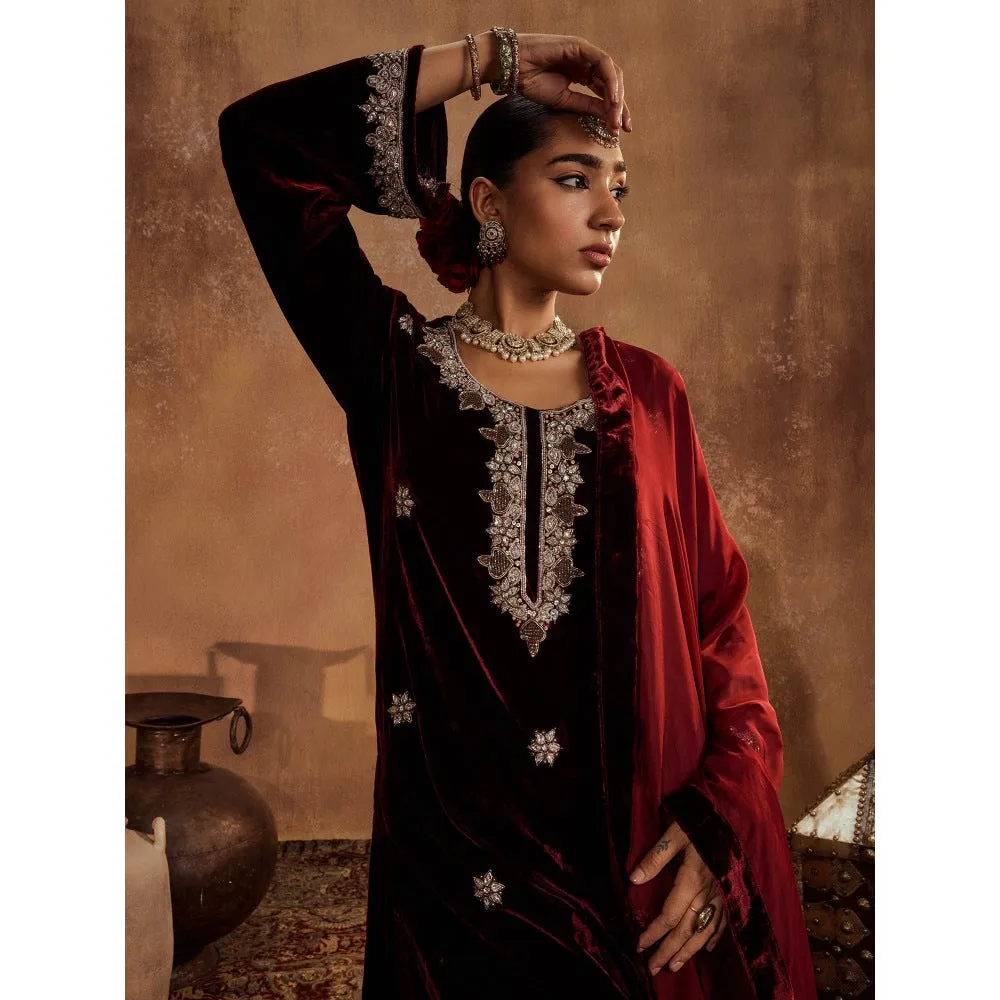 Roze Rubina Wine Kurta with Pant & Dupatta (Set of 3)