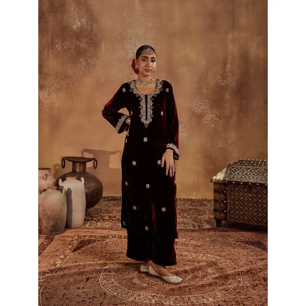 Roze Rubina Wine Kurta with Pant & Dupatta (Set of 3)