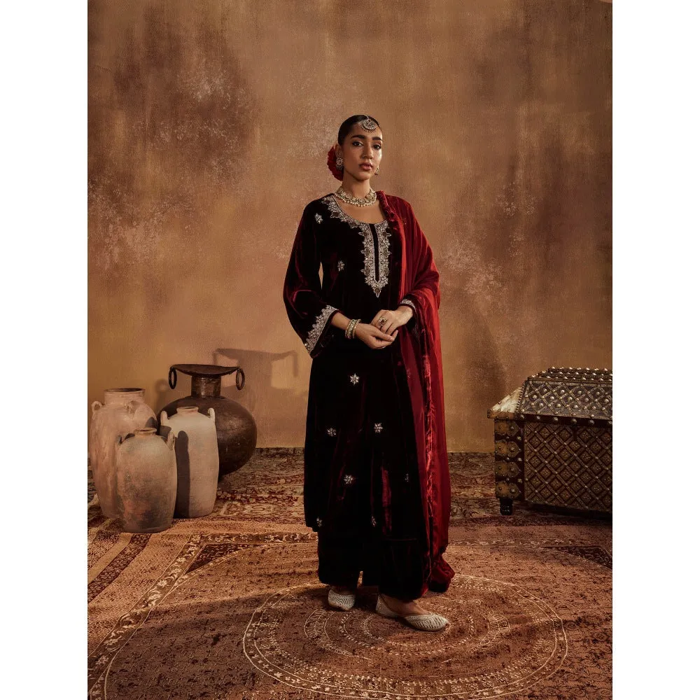 Roze Rubina Wine Kurta with Pant & Dupatta (Set of 3)