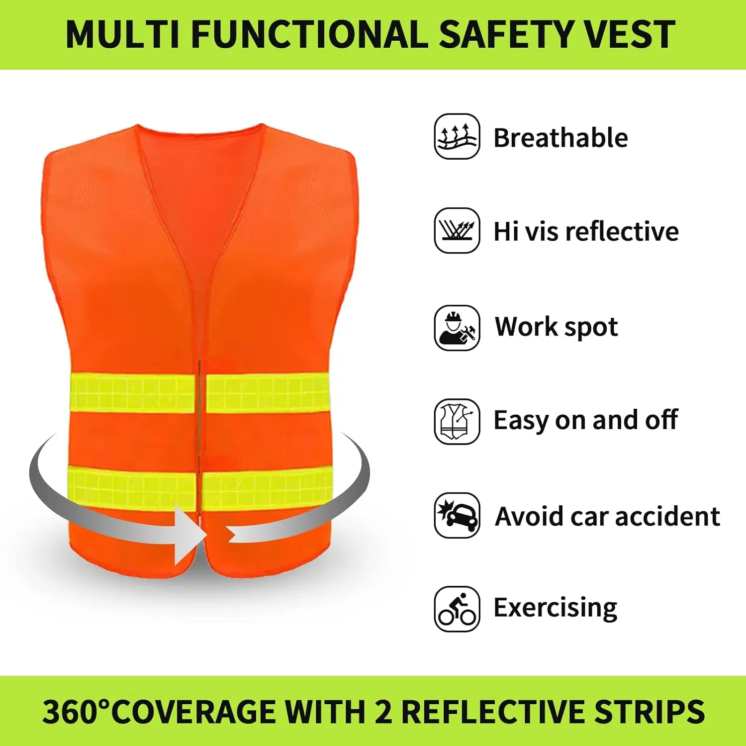 Safety Vest, Reflective High Visibility Construction Vest for Men, Work, Cycling, Runner, Surveyor, Volunteer, Road
