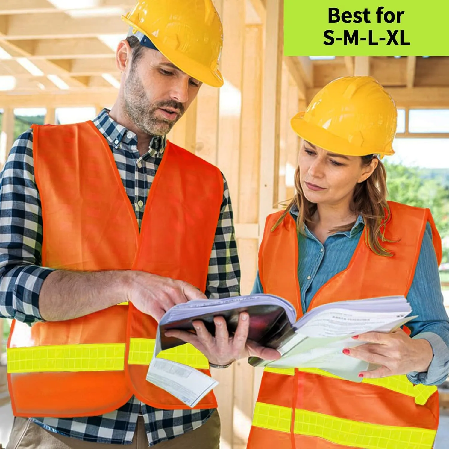 Safety Vest, Reflective High Visibility Construction Vest for Men, Work, Cycling, Runner, Surveyor, Volunteer, Road