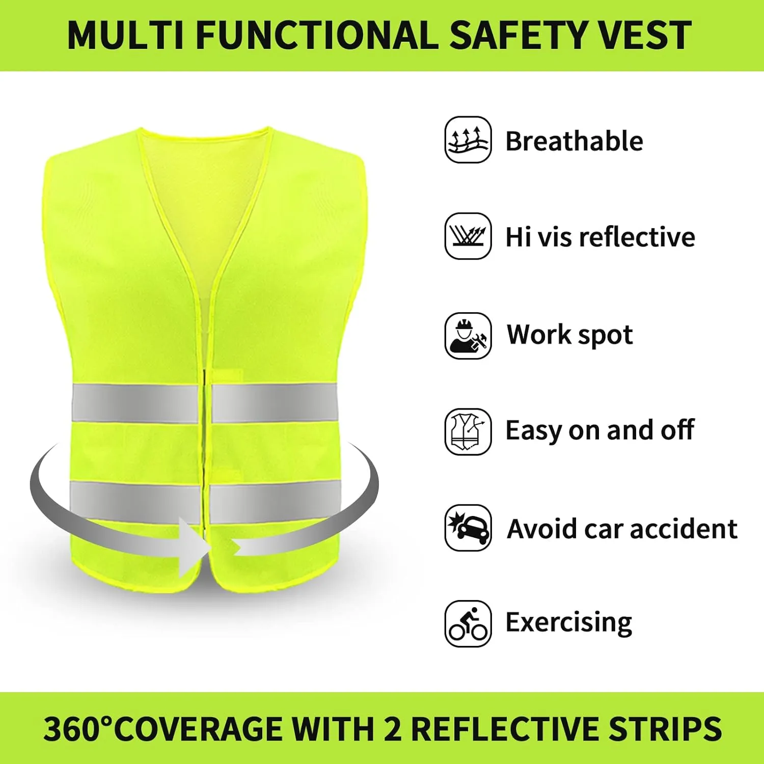 Safety Vest, Reflective High Visibility Construction Vest for Men, Work, Cycling, Runner, Surveyor, Volunteer, Road
