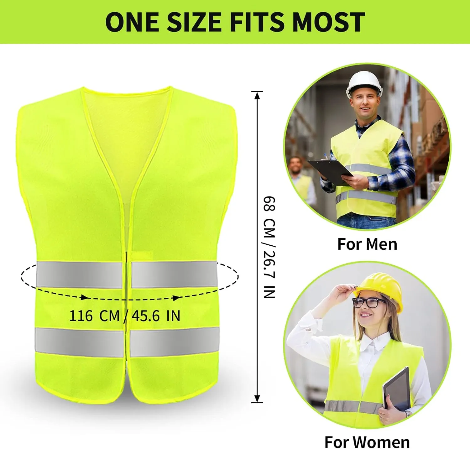 Safety Vest, Reflective High Visibility Construction Vest for Men, Work, Cycling, Runner, Surveyor, Volunteer, Road