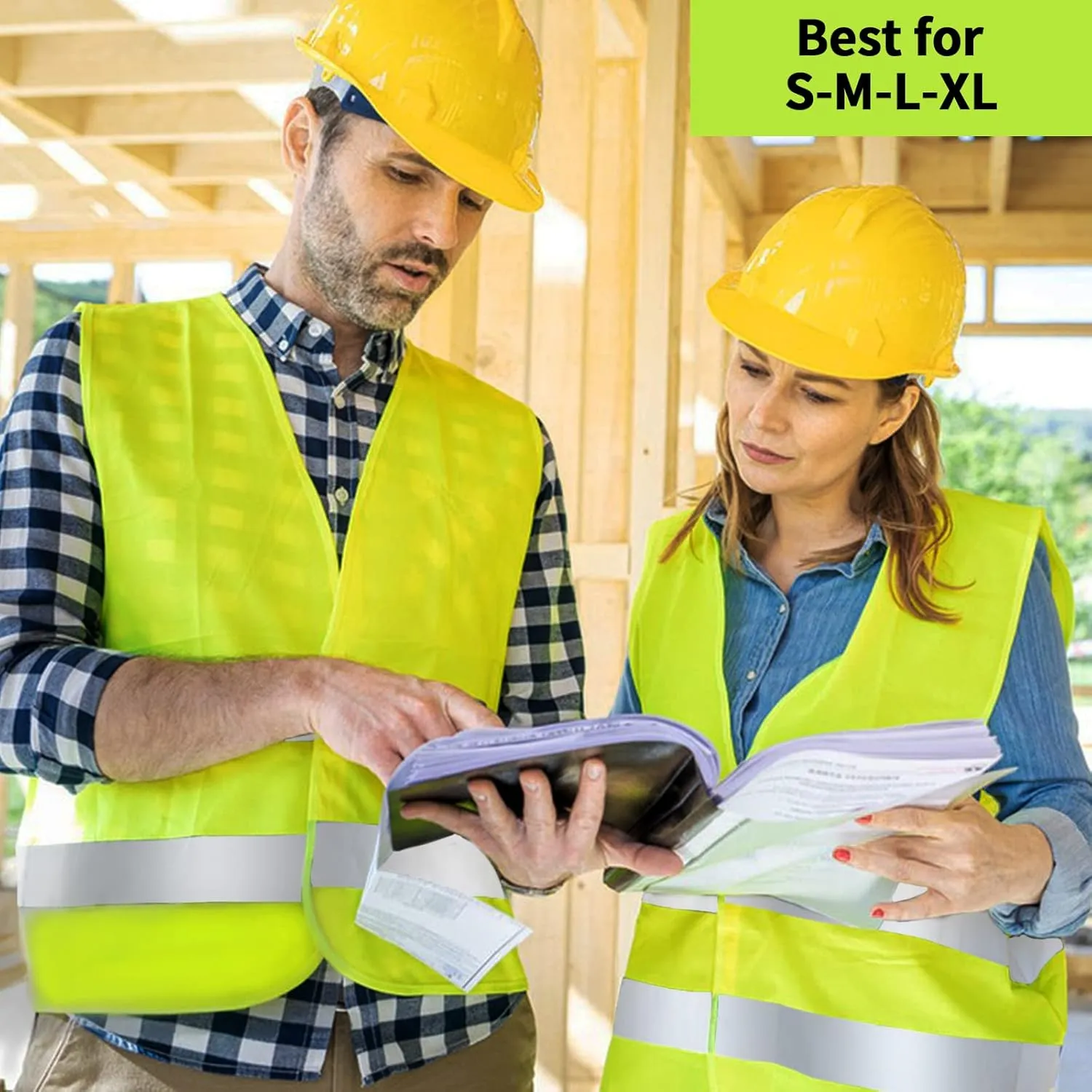 Safety Vest, Reflective High Visibility Construction Vest for Men, Work, Cycling, Runner, Surveyor, Volunteer, Road