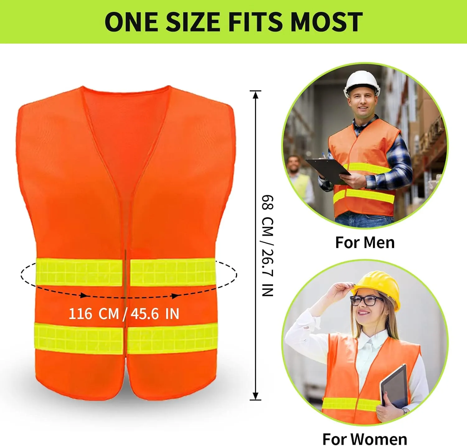 Safety Vest, Reflective High Visibility Construction Vest for Men, Work, Cycling, Runner, Surveyor, Volunteer, Road