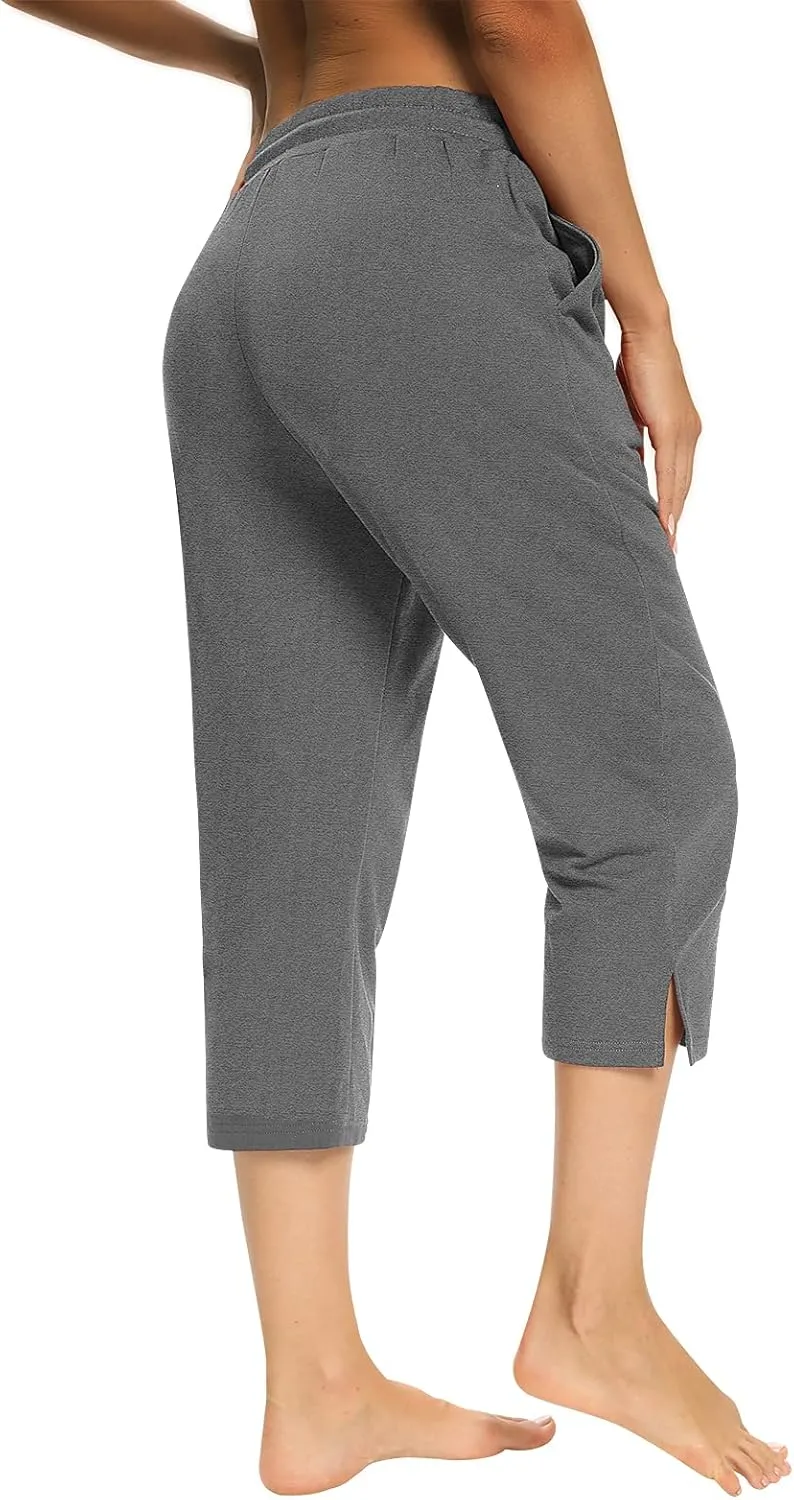 Sarin Mathews Womens Capri Yoga Pants Loose Workout Joggers Drawstring Sweatpants Lounge Pajama Capris Pants with Pockets