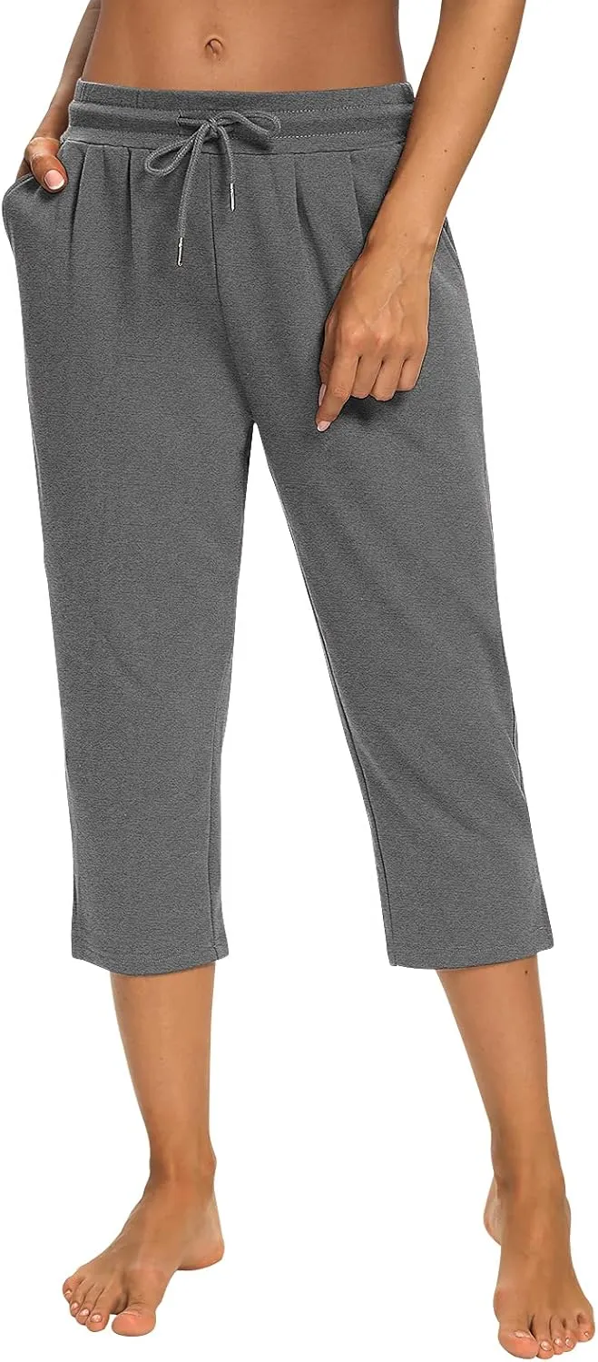 Sarin Mathews Womens Capri Yoga Pants Loose Workout Joggers Drawstring Sweatpants Lounge Pajama Capris Pants with Pockets