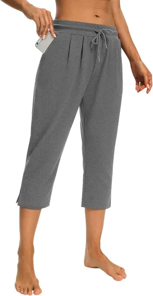 Sarin Mathews Womens Capri Yoga Pants Loose Workout Joggers Drawstring Sweatpants Lounge Pajama Capris Pants with Pockets