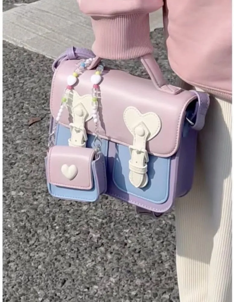 Satchel Handbag with Earphone Storage Bag for Women PU Leather Vintage Y2K Fashion Design Crossbody Shoulder