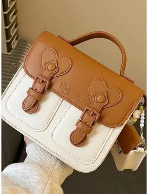 Satchel Handbag with Earphone Storage Bag for Women PU Leather Vintage Y2K Fashion Design Crossbody Shoulder