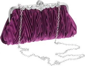 Satin Pleated Clutch Handbag Women's Cocktail Evening Bag for Wedding Light Handbag Shoulder Chain