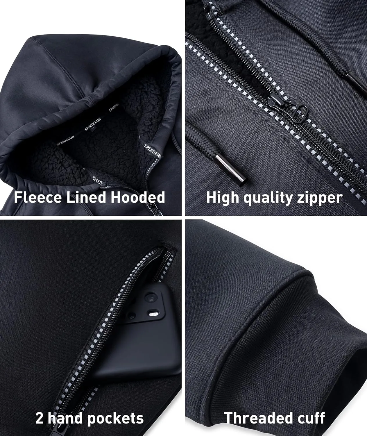 SCODI Hoodies for Men Heavyweight Fleece Sweatshirt Full Zip Up Thick Sherpa Lined Jackets
