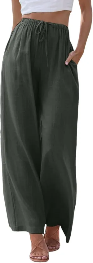 sdbrld Pantalones De Lino De Las Mujeres Linen Wide Leg Pants for Women Shorts Linen Pants Women Summer,Womens Linen Pants with Pockets High Waist Adjustable Knot Casual Trousers (Z41-GY2, S)