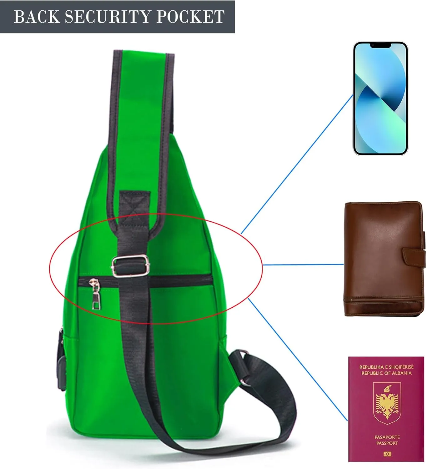 Seoky Rop Men Women Sling Backpack Nylon Water Resistant Shoulder Chest Crossbody Sling Bag with USB Charging Port