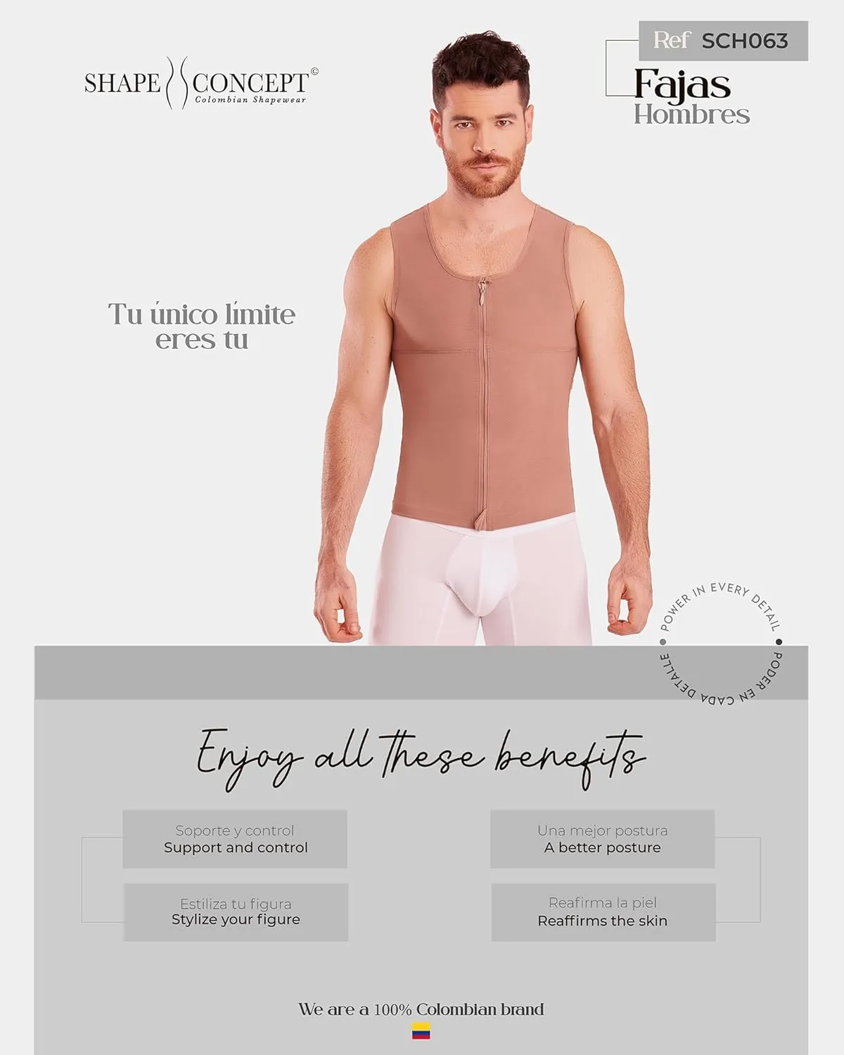 SHAPE CONCEPT 062 063 Fajas Colombianas para Hombres Mens Girdle High Compression Garmen Shapewear Body Shaper for Men