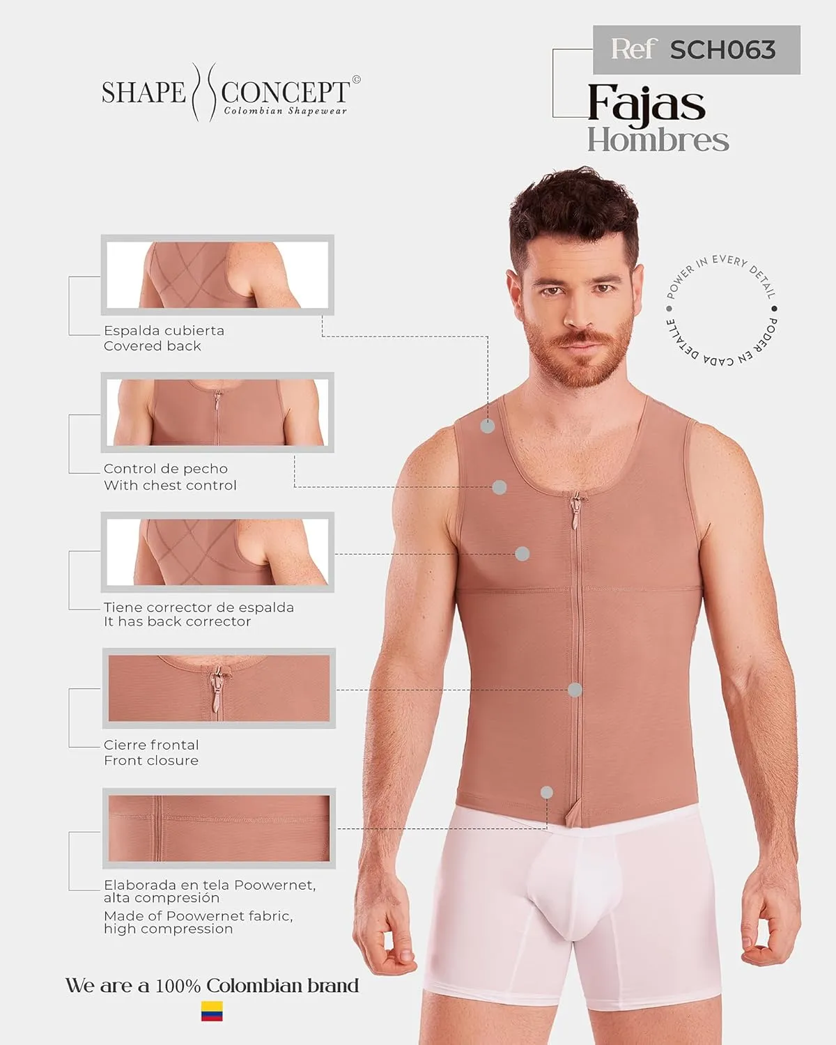 SHAPE CONCEPT 062 063 Fajas Colombianas para Hombres Mens Girdle High Compression Garmen Shapewear Body Shaper for Men