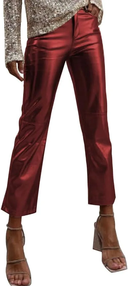 Shiny Metallic Women's Holographic Glitter Rave Dance Cropped Pants