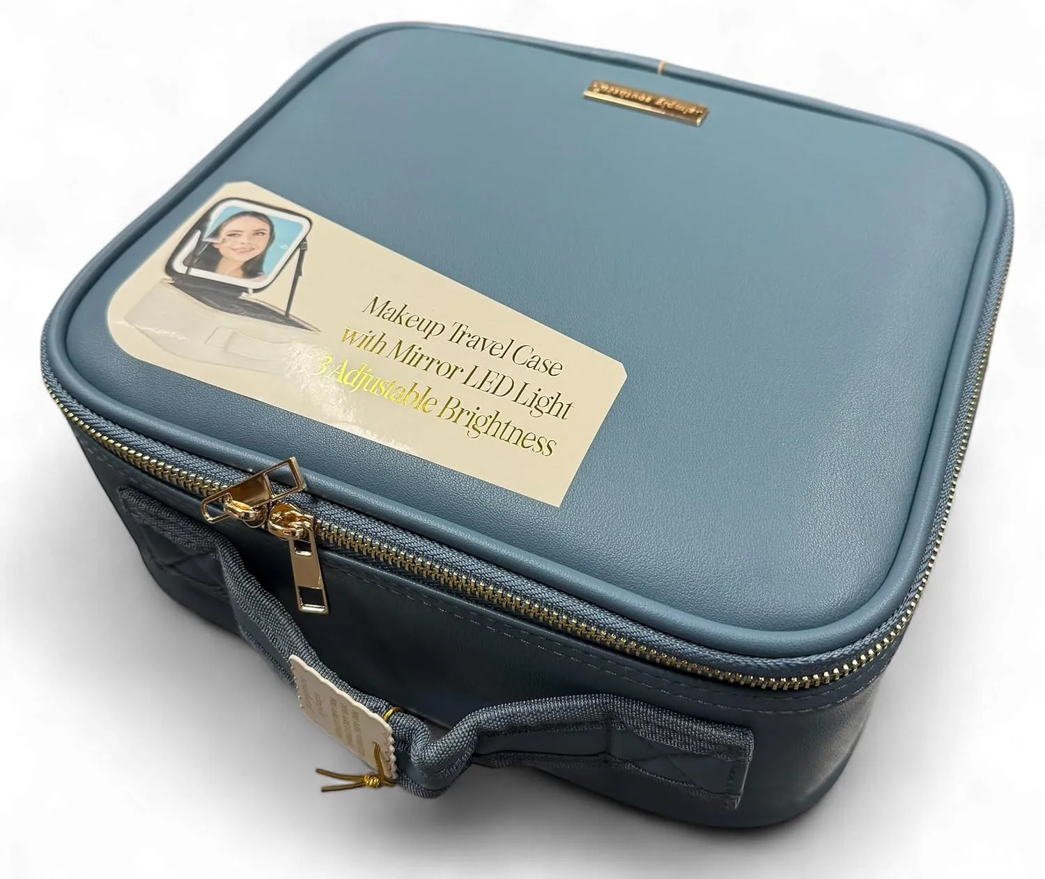Simply Southern Azur Blue Leather Makeup Travel Case With LED Mirror Light