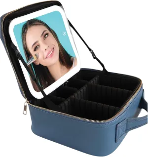 Simply Southern Azur Blue Leather Makeup Travel Case With LED Mirror Light