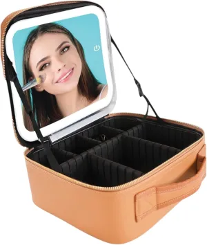 Simply Southern Chai Brown Leather Makeup Travel Case With LED Mirror Light