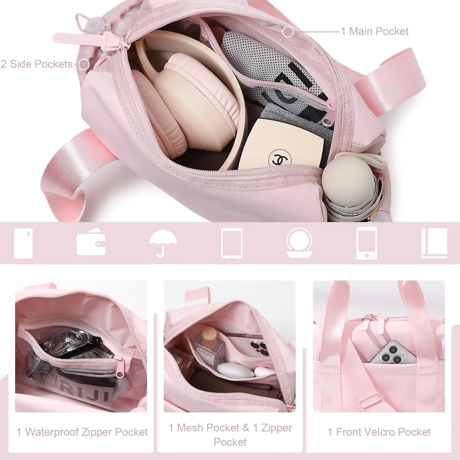 Small Gym Bag for Women, Mini Crossbody Gym Duffle Bag with Wet Compartment, Carry on Gym Tote Bag for Workout Dance Sport Travel (Pink)