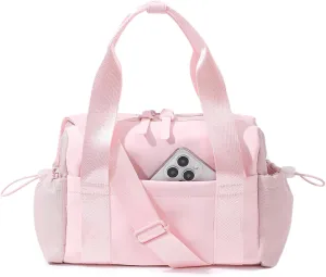 Small Gym Bag for Women, Mini Crossbody Gym Duffle Bag with Wet Compartment, Carry on Gym Tote Bag for Workout Dance Sport Travel (Pink)