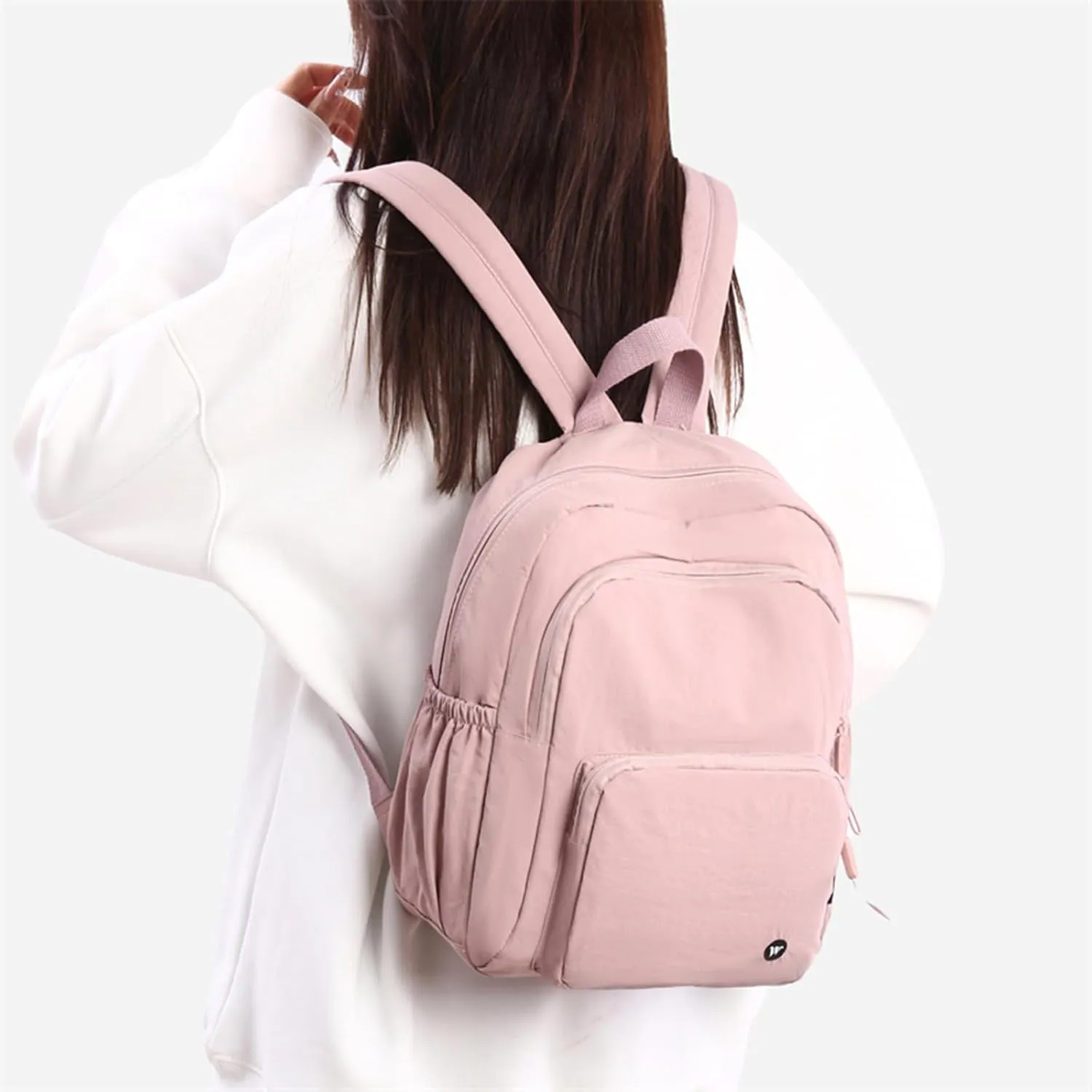 Small Nylon Backpack Mini Casual Daypack Lightweight Backpack for Women Travel Purse (Light pink)