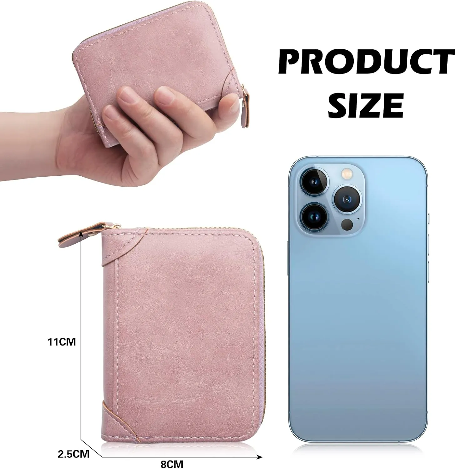Small Wallet For Women Men RFID Leather Credit Card Holder Slim Wristlet Keychain Wallet With Zipper Pocket