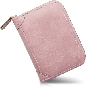 Small Wallet For Women Men RFID Leather Credit Card Holder Slim Wristlet Keychain Wallet With Zipper Pocket