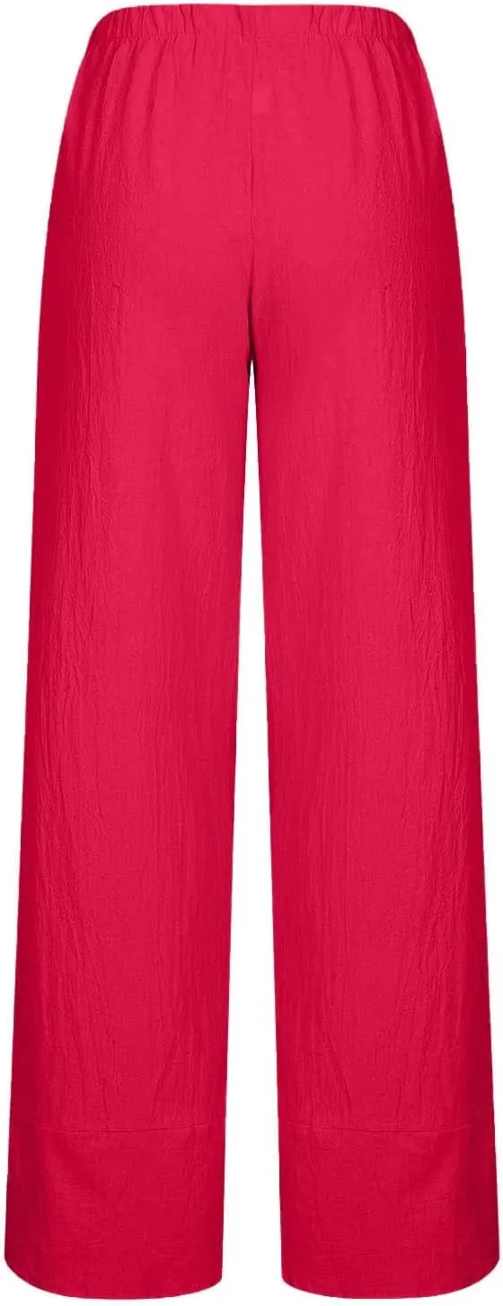 SMIDOW Capri Pants for Women Cotton Linen Wide Leg Capris Casual Summer Cropped Pants Beach Elastic Waist Baggy Crop Trousers