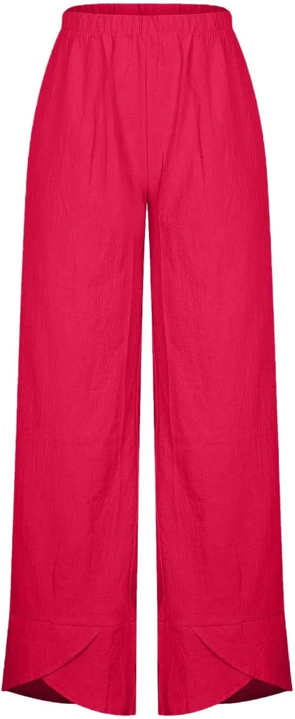SMIDOW Capri Pants for Women Cotton Linen Wide Leg Capris Casual Summer Cropped Pants Beach Elastic Waist Baggy Crop Trousers