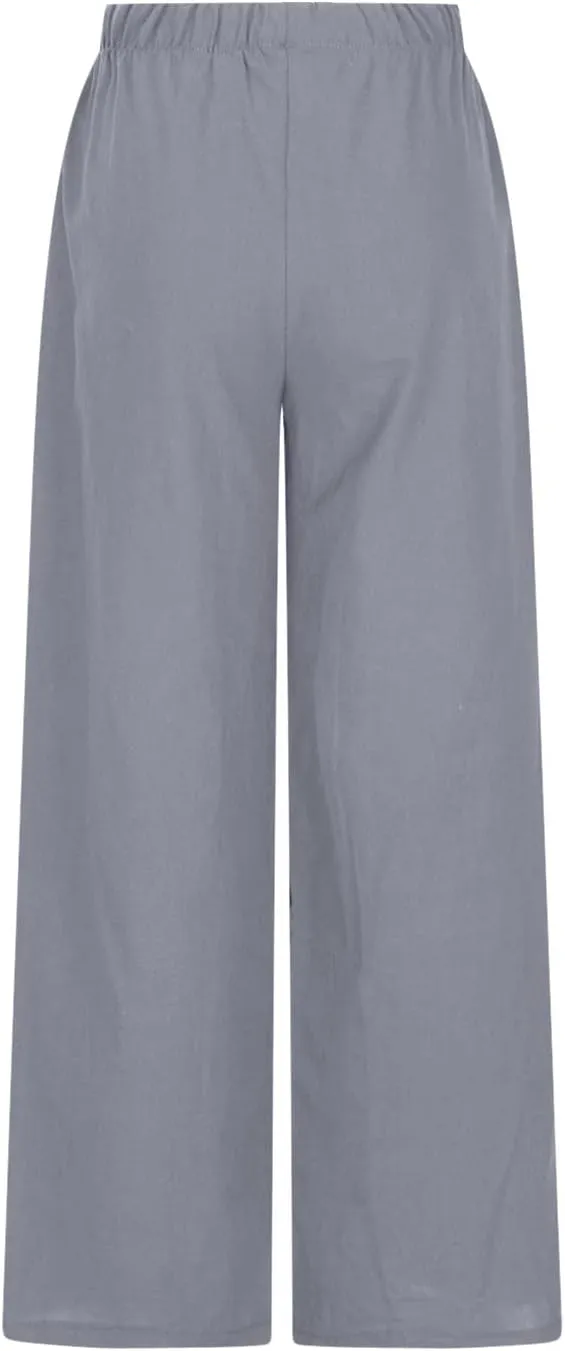 SMIDOW Linen Pants for Women Casual Loose High Waist Drawstring Trousers Wide Leg Baggy Long Pant with Pockets