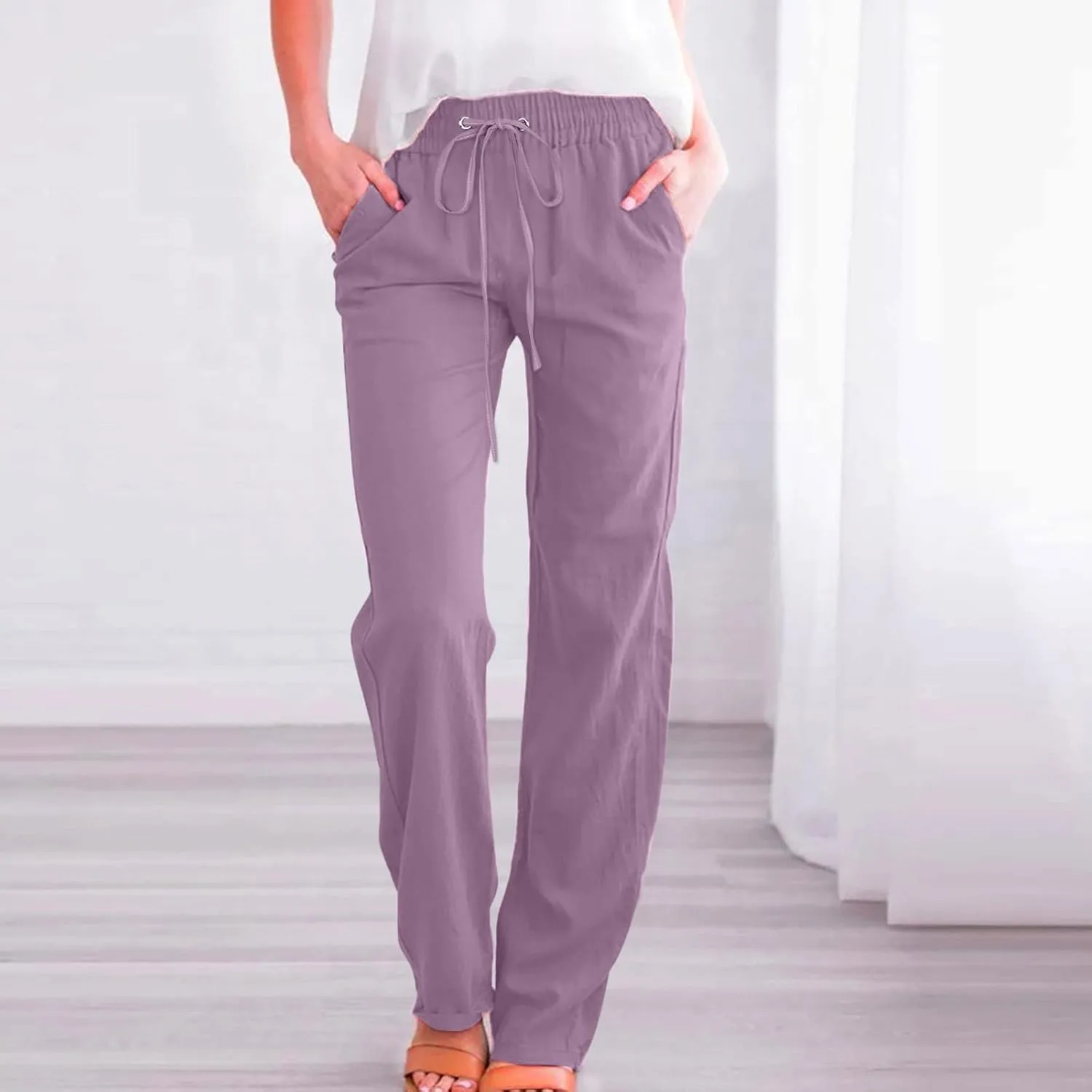 SMIDOW Sweatpants Women 2023 Casual Loose Drawstring Elastic High Waist Comfy Trousers Straight Leg Long Lounge Pant