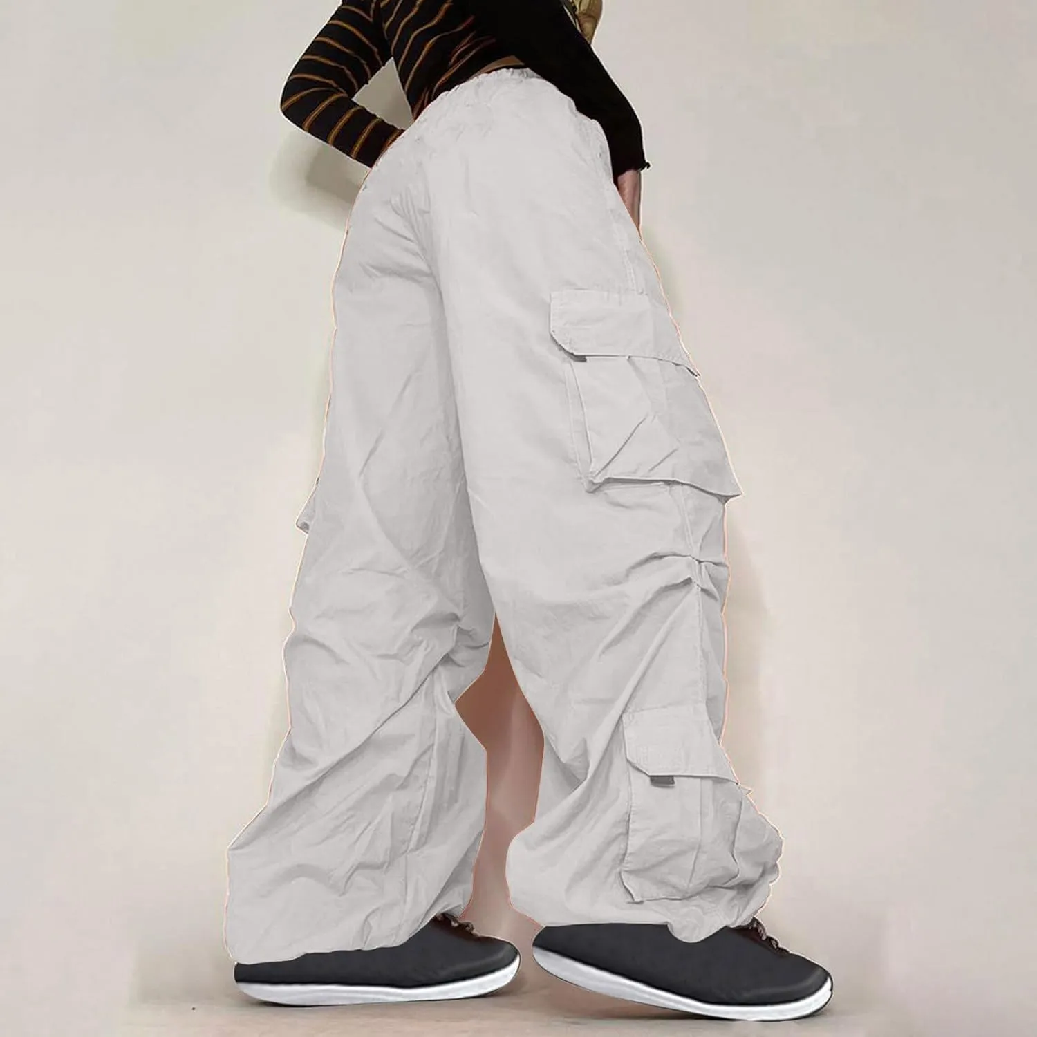 SMIDOW Womens Baggy Cargo Pants Streetwear y2k Clothes Relax Fit Drawstring Elastic Waist Parachute Pant Trousers