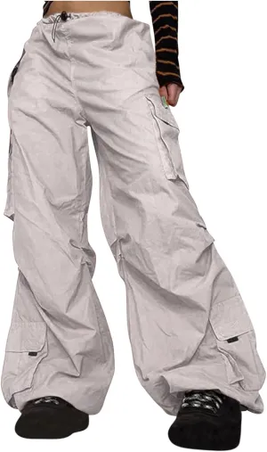 SMIDOW Womens Baggy Cargo Pants Streetwear y2k Clothes Relax Fit Drawstring Elastic Waist Parachute Pant Trousers