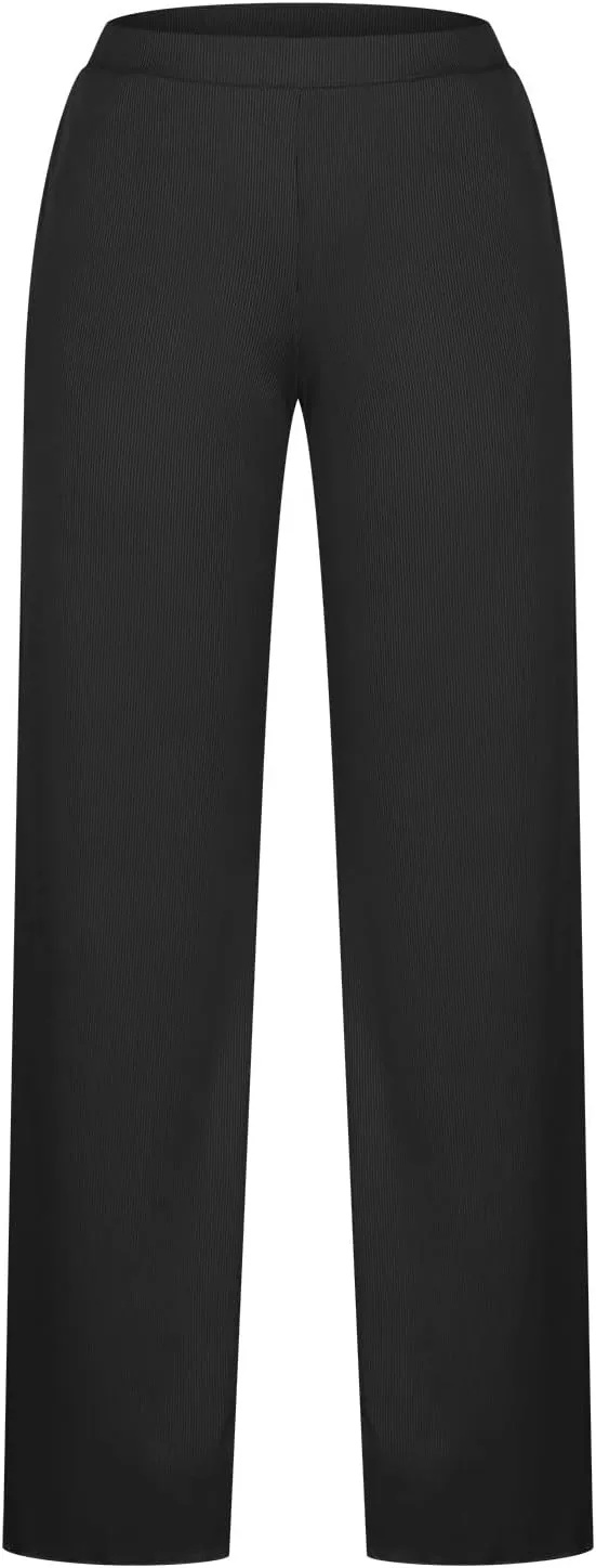 SMIDOW Womens Fashion Wide Leg Pants Casual Loose Elastic High Waist Palazzo Lounge Pants Solid Bootcut Trousers