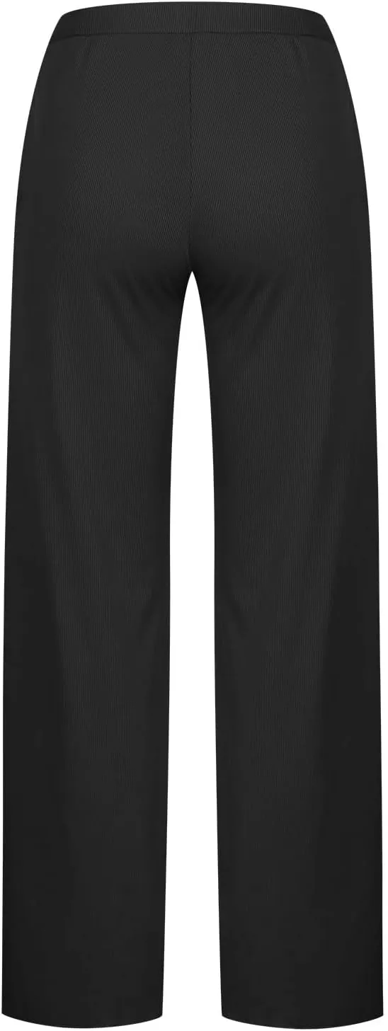 SMIDOW Womens Fashion Wide Leg Pants Casual Loose Elastic High Waist Palazzo Lounge Pants Solid Bootcut Trousers