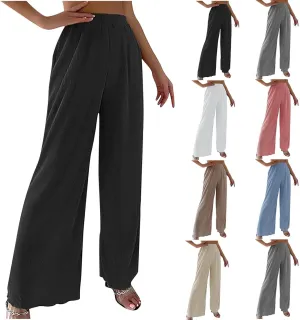 SMIDOW Womens Fashion Wide Leg Pants Casual Loose Elastic High Waist Palazzo Lounge Pants Solid Bootcut Trousers