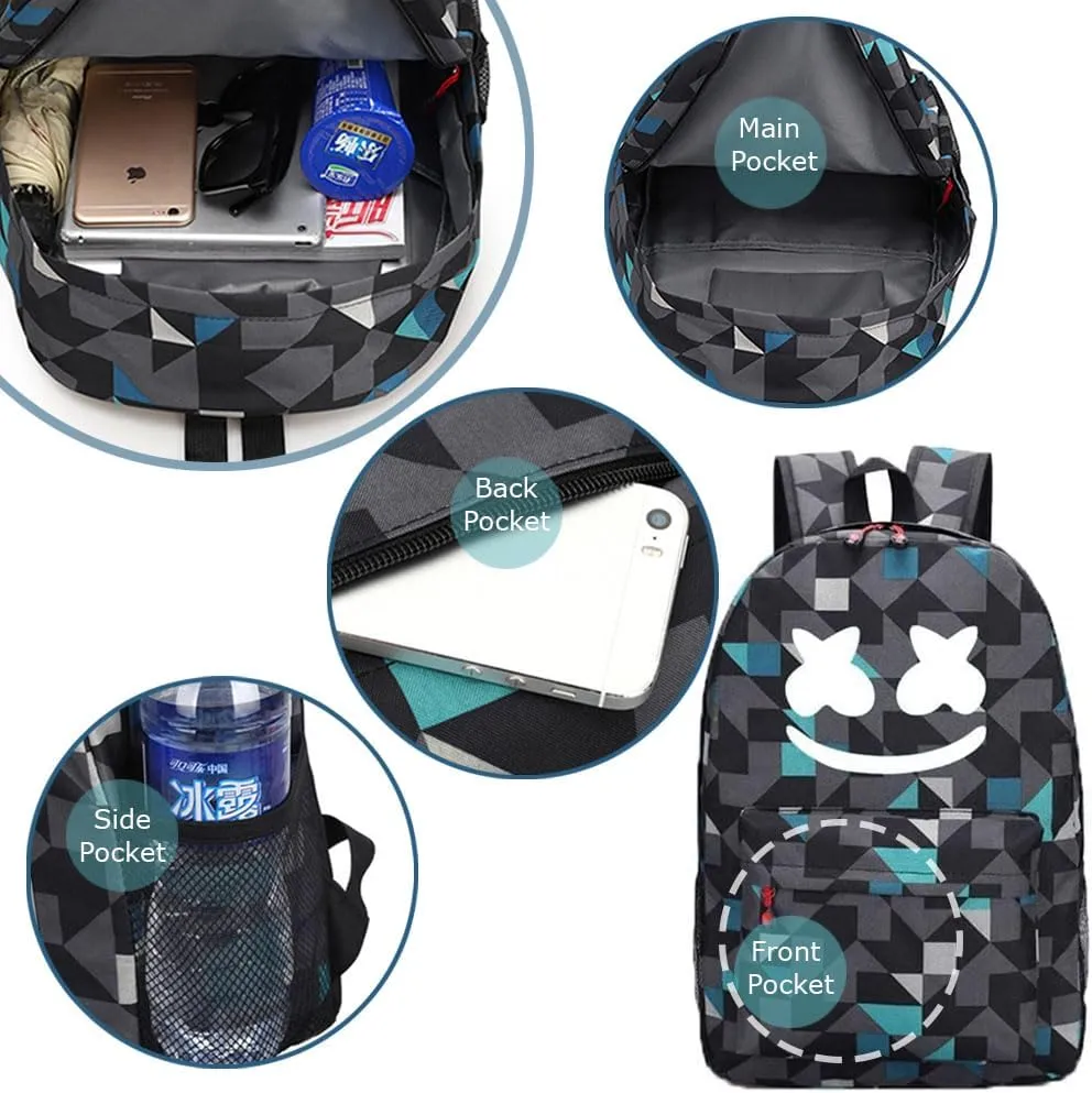 Smile Luminous Backpack Fashion Laptop Backpack Waterproof Light Weight Daypack for Travel Outdoor (Blue)