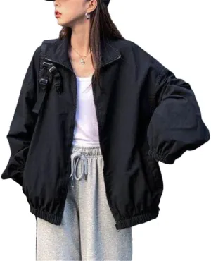 Spring Autumn Woman Casual Street Light Coat Korean Harajuku Oversize Jacket Zip Up Outerwears