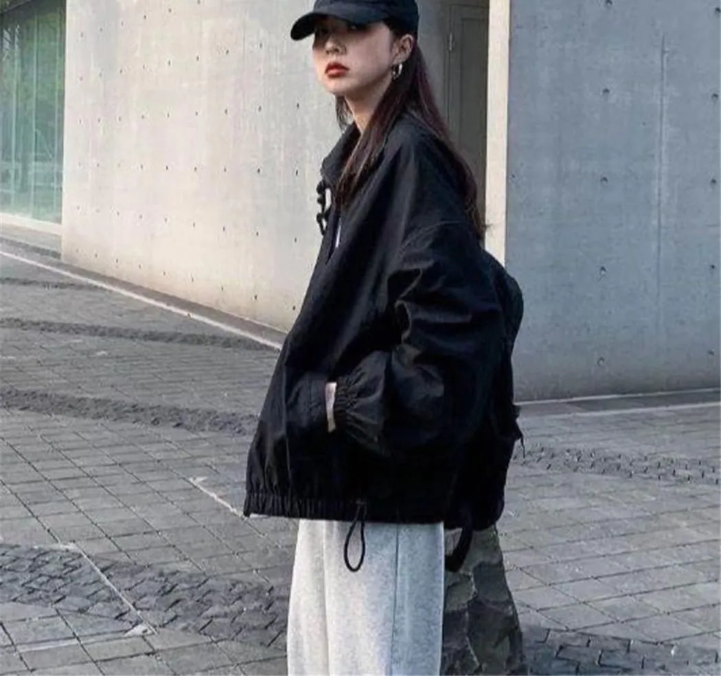 Spring Autumn Woman Casual Street Light Coat Korean Harajuku Oversize Jacket Zip Up Outerwears