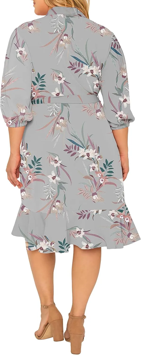 Standards & Practices Women's Plus Size Double Georgette Dusty Pink Ruffles Hem Wrap Dress Midi Length