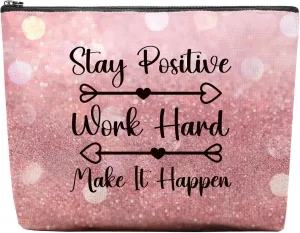 Stay Positive Makeup Bag, Inspirational Motivational Gifts For Women Men, Stay Positive Makeup Pouch, Travel Toiletry Bag With Zipper, Birthday Graduation Christmas Gifts For Women Bestie Her