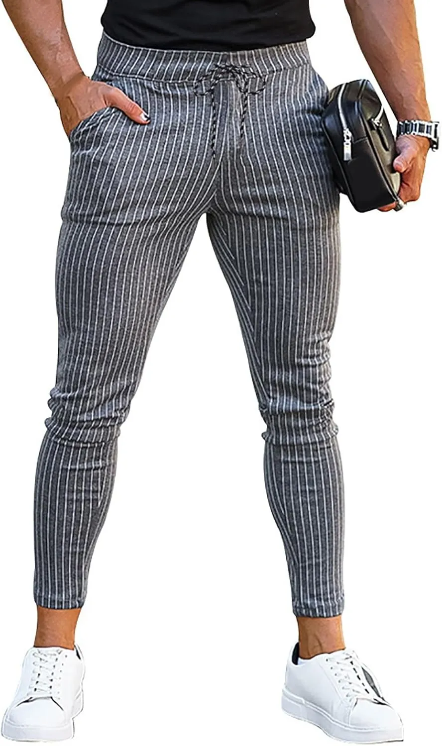 Striped Dress Pants for Men's Casual Daily Thin 2024 Lightweight Business Pants Lounge Slim Fit Work Trousers