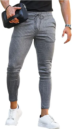 Striped Dress Pants for Men's Casual Daily Thin 2024 Lightweight Business Pants Lounge Slim Fit Work Trousers