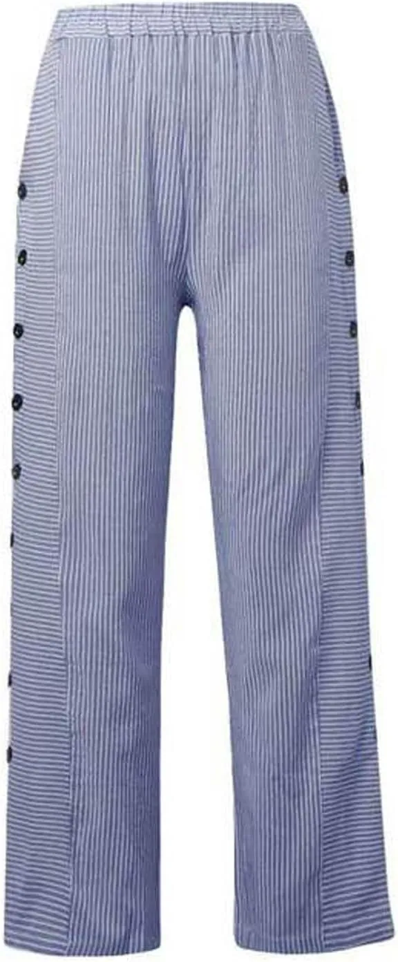 Striped Linen Pants for Women Wide Straight Leg Side Button Pants Womens 2025 Baggy Elastic Waist Pants