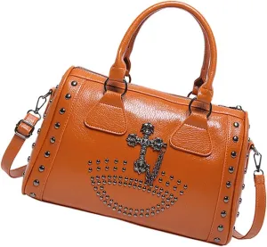 Studded HandbagPunk Styles Skull Handbag Large Capacity Studded Doctor Bag with Adjustable Strap Large Capacity Shoulder Bag for Women