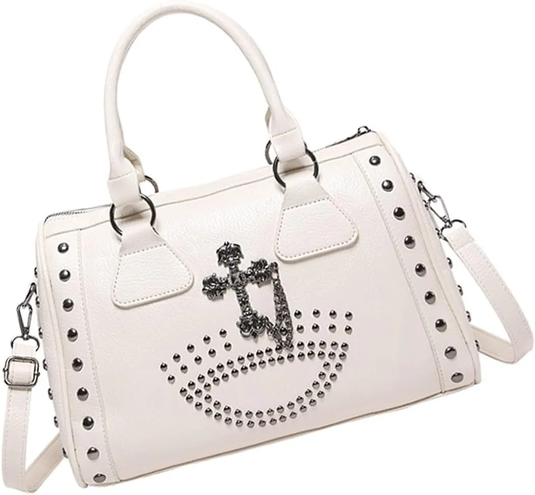 Studded HandbagPunk Styles Skull Handbag Large Capacity Studded Doctor Bag with Adjustable Strap Large Capacity Shoulder Bag for Women